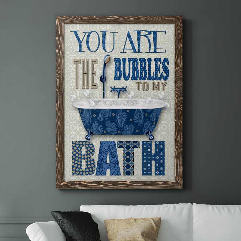 «Bubble Bath», art textuel sur toile, Encadré de bois de noyer, H 37,5 po x l 27,5 po x P 1,5 po