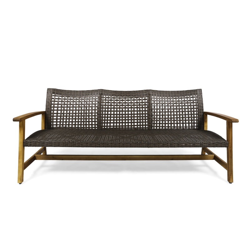 Handwoven - Wood Frame For Outdoor Comfort 3 Seater Backyard With Style, Natural/Gray