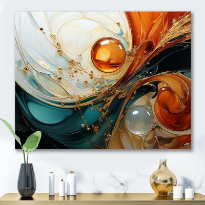Orange et émeraude marbre lave IV - peinture abstraite, art mural