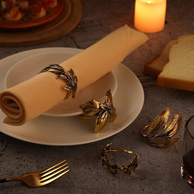 8 Pieces Herb Napkin Rings Set Vintage Leaf Napkin Holders Rings Glossy Holder Adornment Metal Table For Graduation Holidays Wedding Graduation Party Decor Everyday Use(Gold)