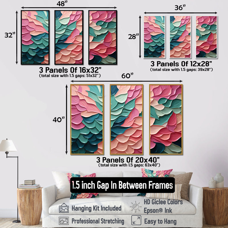 Fleurs roses et vertes en mouvement - Art animalier, Cadre flottant doré, H 28 po x l 36 po x P 1 po