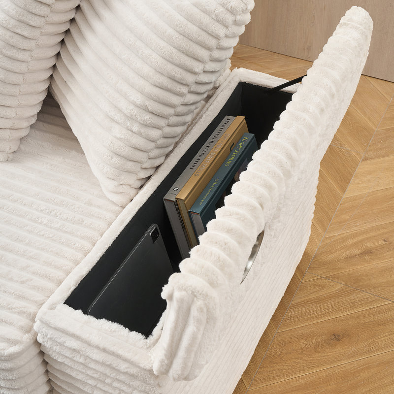 Canapé polyvalent avec porte-gobelets et méridienne réversible pour le salon et la chambre à coucher, Beige
