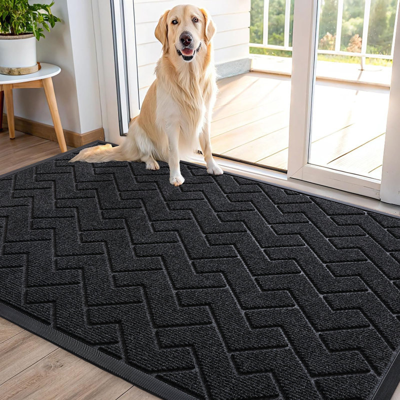 Tapis géométrique d'extérieur Welcome, Dark Grey, L 23 po x L 35 po