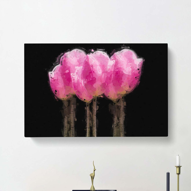 Row Of Pink Tulips In Abstract - Wrapped Canvas Print