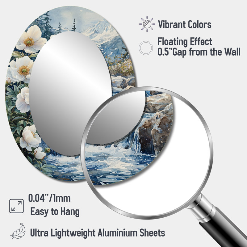 Pivoines blanches et les eaux glaciaires II - Miroir mural blanc traditionnel, 40 po x 30 po