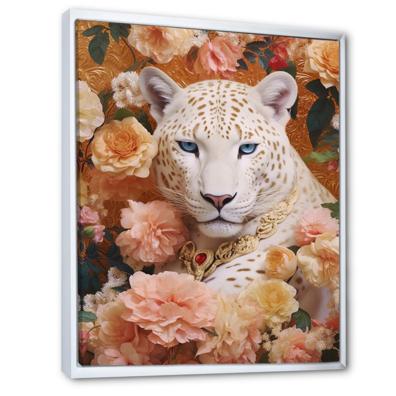 Mélange floral tigre blanc I, Cadre flottant blanc, H 32 po x l 16 po x P 1 po
