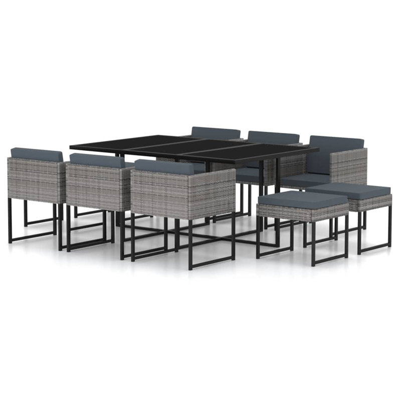 Ensemble de salle à manger rectangulaire pour 10 personnes avec coussins Stalham, Gris, Gris