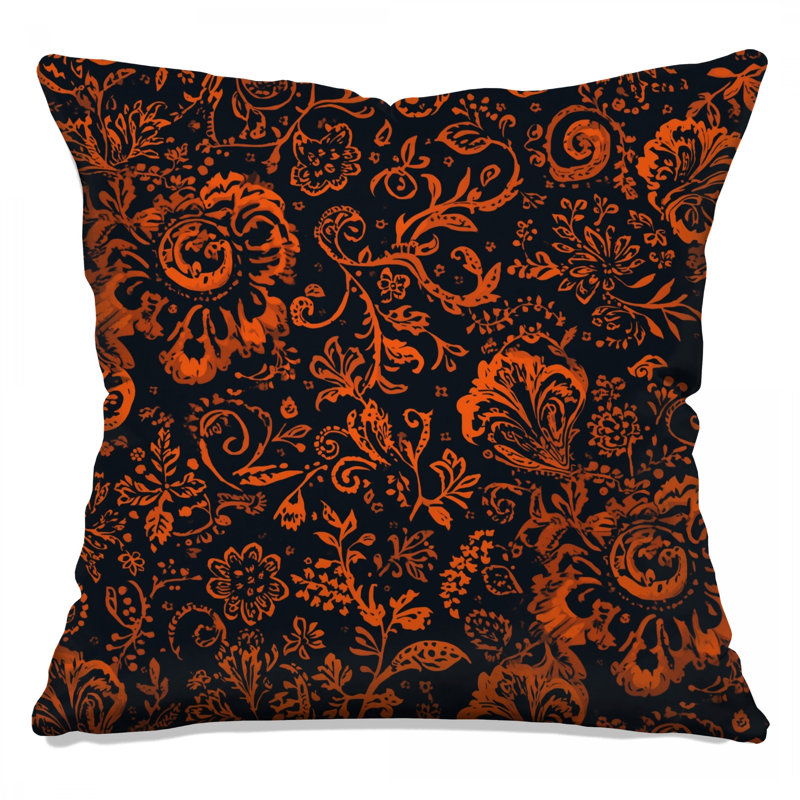 Coussins décoratifs à motif floral orange, 14 X 14 pouces