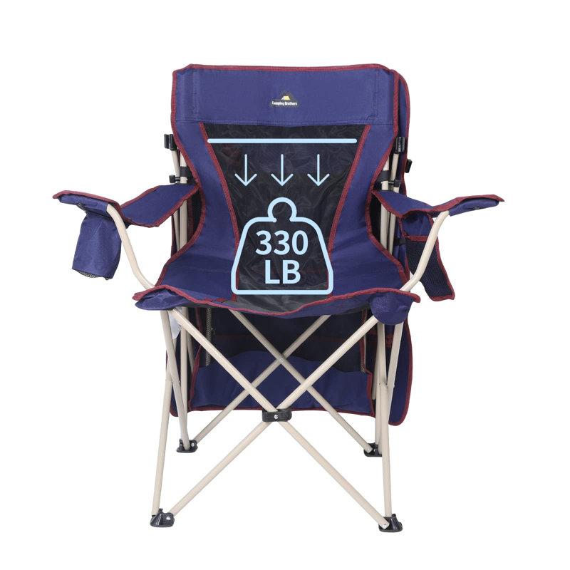 Navy Blue Foldable Camping Chair with Sun Visor and Cup Holder