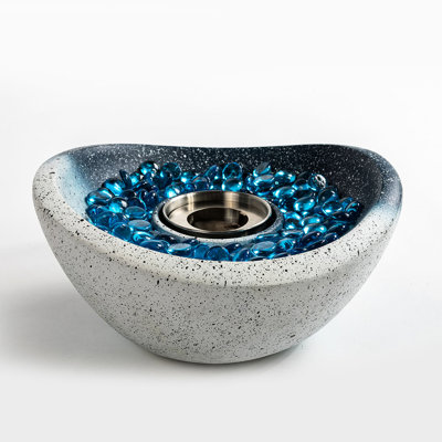 Concrete Tabletop Fireplace - Mixed Color Outdoor & Indoor Burner Portable Ethanol Smokeless White And Blue Fire Pit For Fuel +