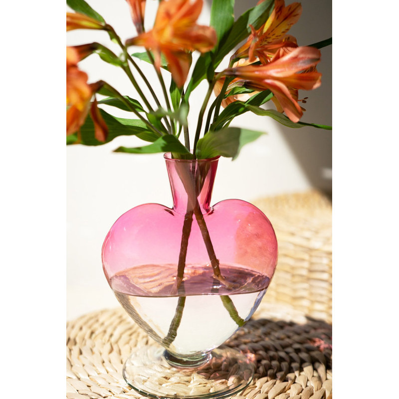  Vase en verre cœur - rose ombré - hauteur 3,5 po, ensemble décoratif de 4 po