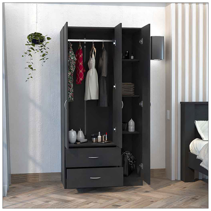 Armoire trois portes Clark, noir, Noir