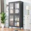 Classic Metal Storage Cabinet Display Cabinet With 4 Glass Doors 4 Shelves Cabinet  Bookcase Side Cabinet For Home Office Living Room Kitchen Hallway