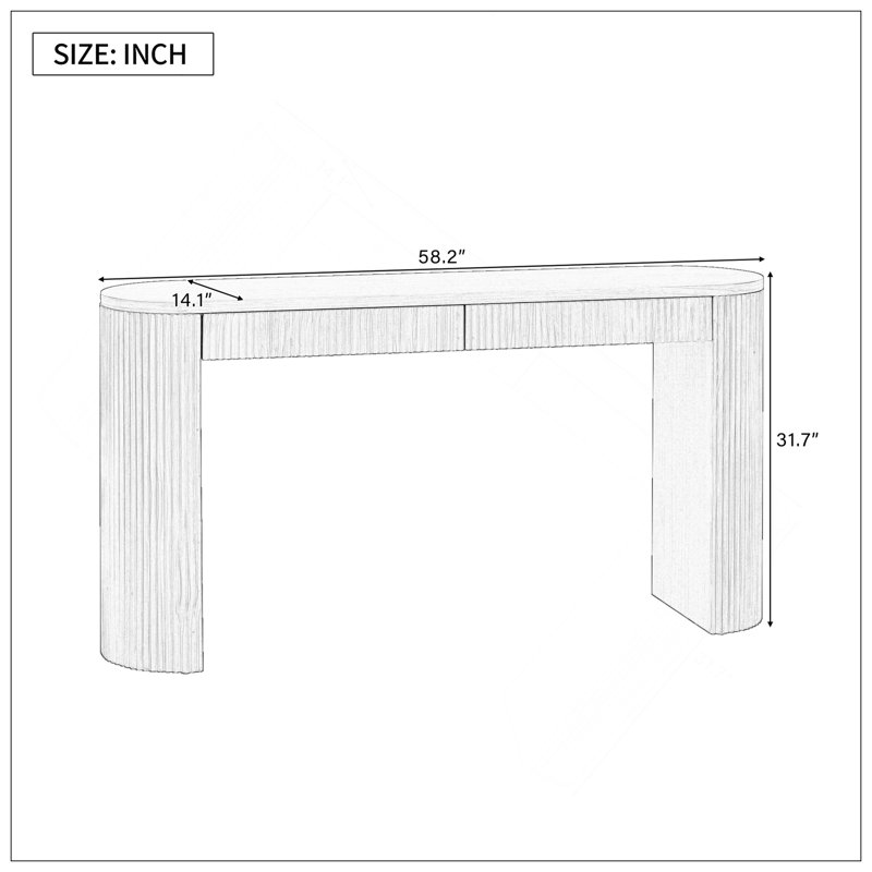 58.2" Entryway Table With Large Top And Dual Drawers,Console Table With Arched Sturdy Legs Stripe Design,Pine Veneer Sofa Table With Adjustable Feet For Living Room, Hallway,Foyer, Kitchen