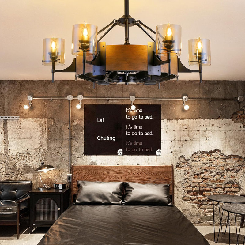  39,5 "ventilateurs de plafond de style campagnard industriel moderne avec lumières et télécommande, 39.5