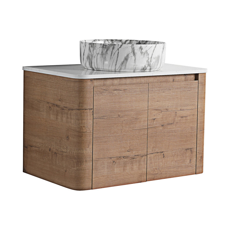 Wall-Mounted Bathroom Vanity With Ceramic Art Sink, White/Gray