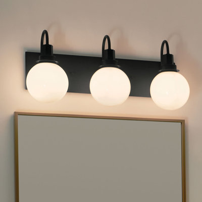3-Light Black Vanity Bath Light with Opal Glass Shades