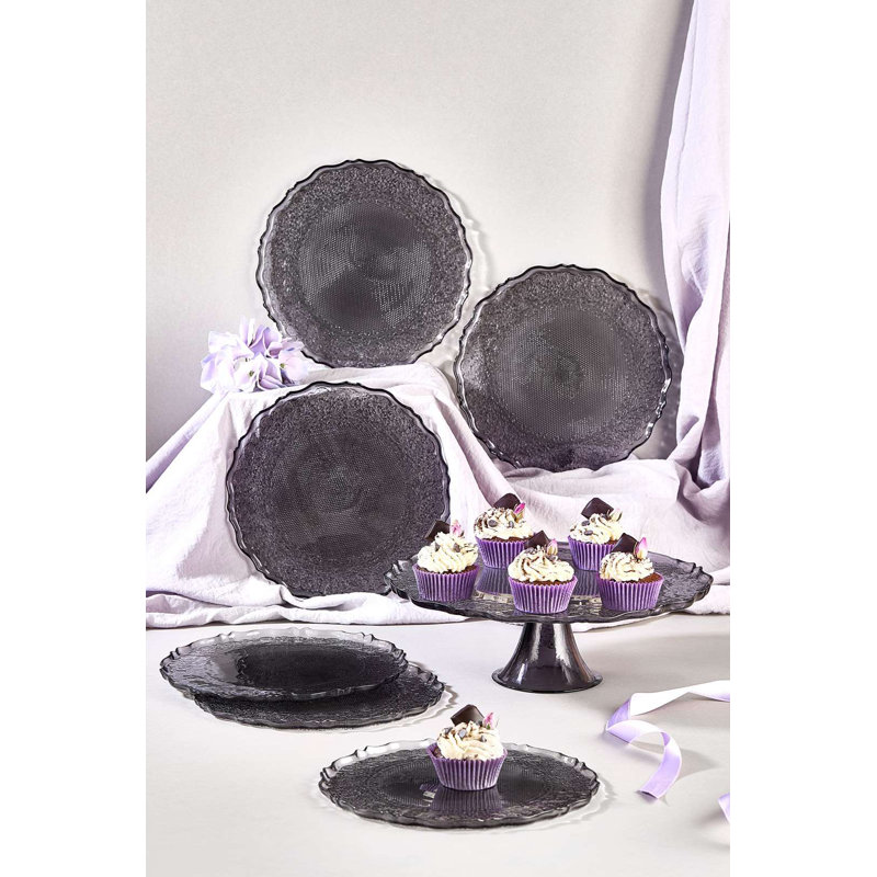 Ensemble d'assiettes à dessert 7 pièces avec support, Noir
