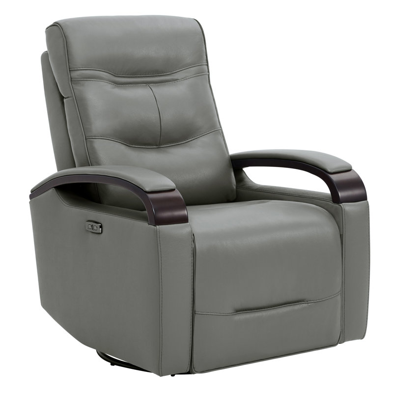 Elvina Genuine Leather Swivel Power Recliner, Haze Pebbled Leather Match