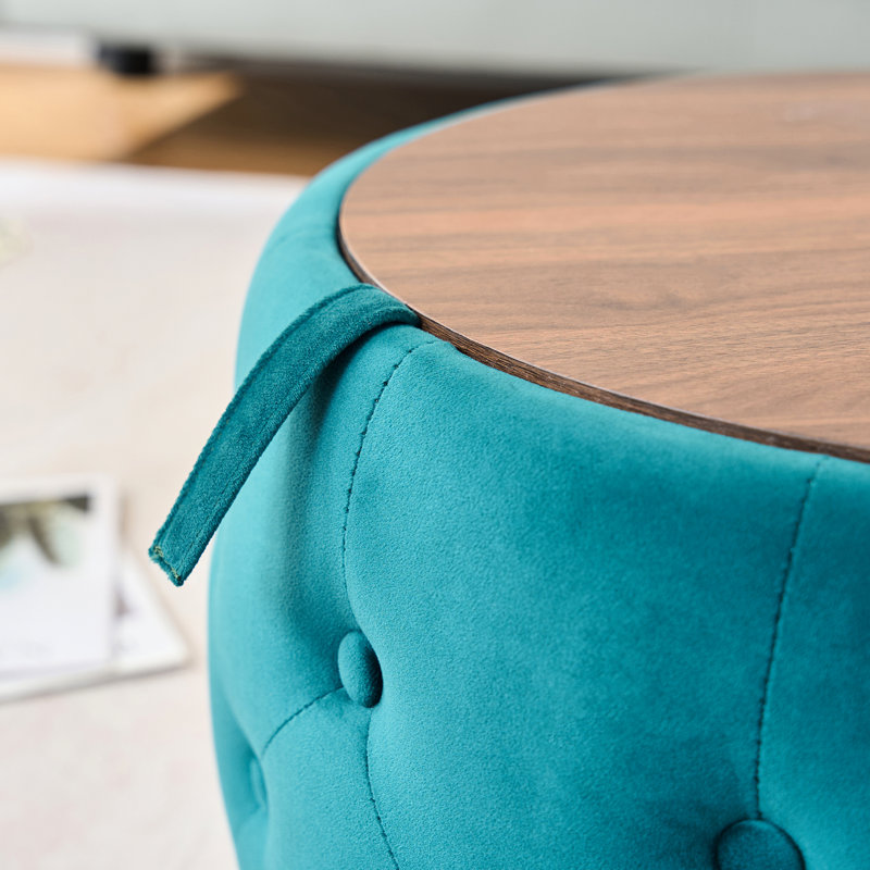 Round Blue 41 Nesting Velvet Ottomans, Space Design, Storage With Removable Lids, Footstool, Wood Tray, No Assembly, Medium-Firm, Polka , Modern Ottomans Of 2, Use, Foot Stool, Space,