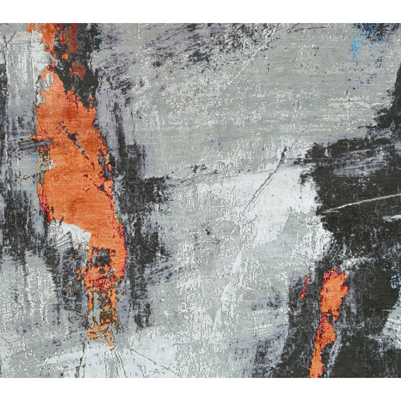 Handmade Silk and Wool Abstract Area Rug, Rectangle 8' x 10'