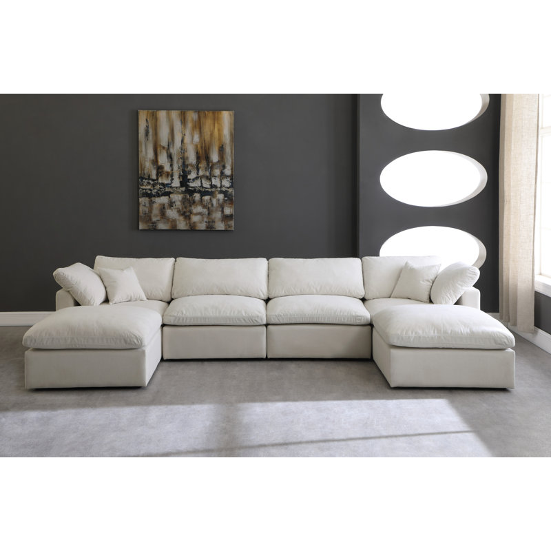 Canapé et méridienne modulaire en velours avec repose-pieds Atis, Velours crème