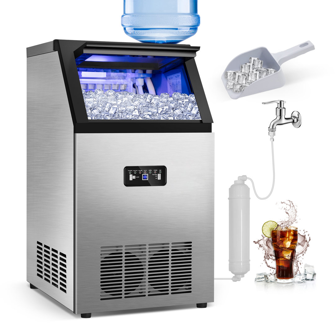 120 Lb. Daily Production Cube Clear Ice Stainless Steel Under Counter/Freestanding Ice Maker Velivi