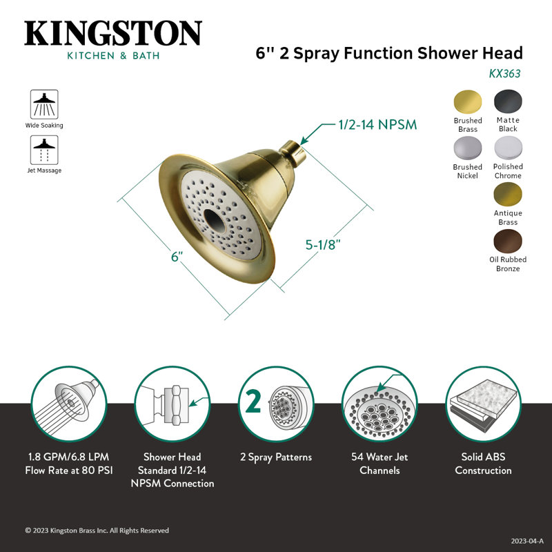 Pomme de douche ronde en ABS 2 fonctions Kingston, Chrome poli