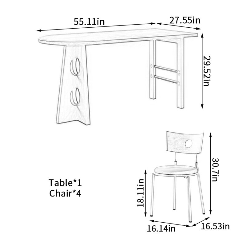 Modern Creative Design Irregular Dining Table Sets, 29.52" H x 55.11" W x 27.55" D