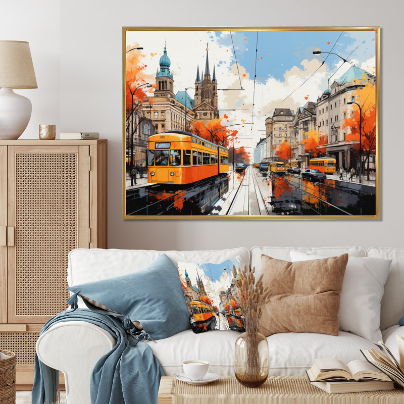 " City Vienna Train Popart II ", 24" H x 32" W x 1" D, Black Picture Framed