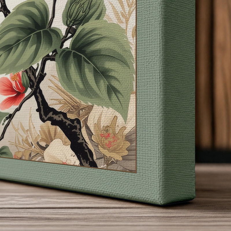 Hibiscus in Gold Botanical - Wrapped Canvas, 24x16 - 61.0 x 40.6 cm, Sage Border