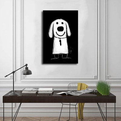  Minimalist Smiling Dog Sketch Wall Art - High-End Modern Whimsical Decor for Living Room