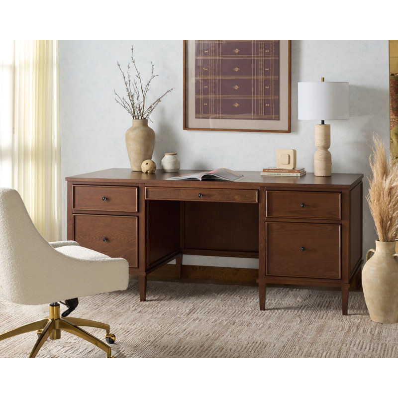 Nantwich 5 Drawer Wood Desk, Walnut