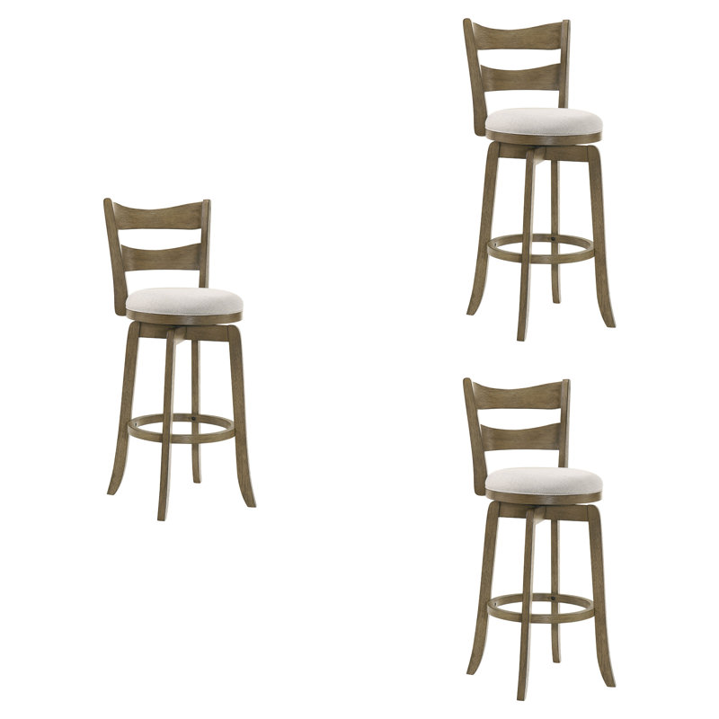 Baum Rubberwood Barstool With Fabric Seat, 3, Cream, Counter Stool (26" Seat Height)