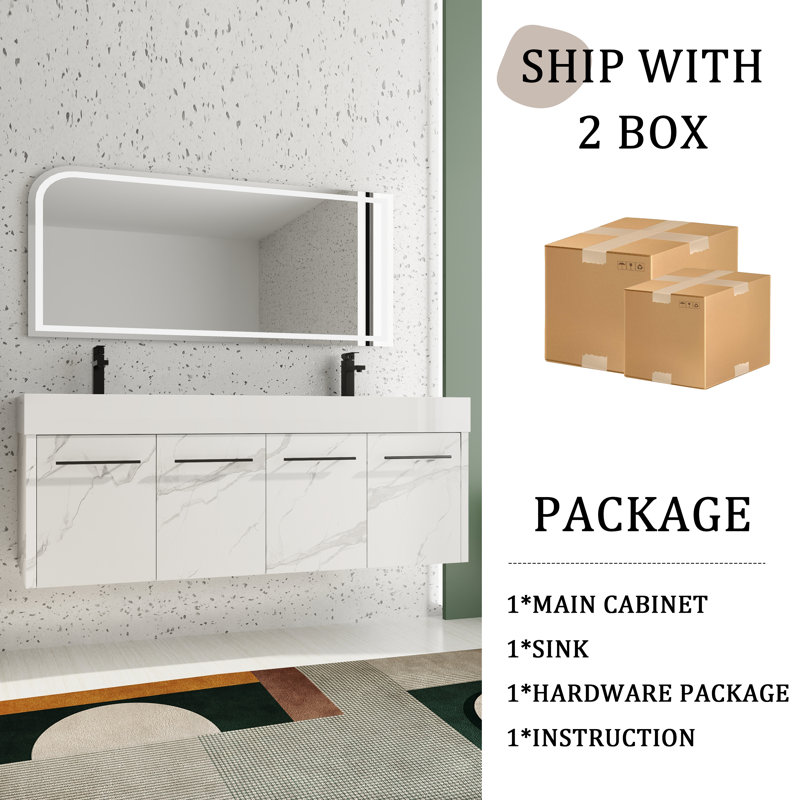 Meuble-lavabo double 60 po avec plateau en résine