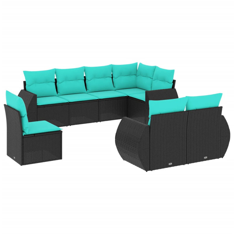  Ensemble de canapé de patio 8 pièces avec coussins en rotin de polyester noir