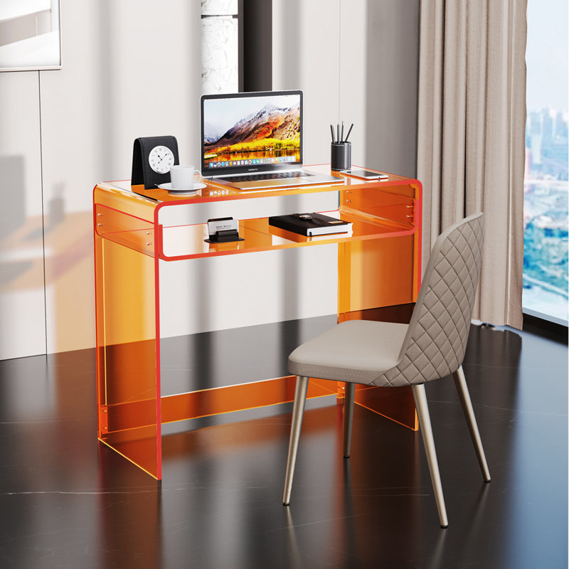 Bureau d'écriture rectangulaire l 33,5 po Diane, bureau d'appoint rectangulaire moderne en acrylique, Orange