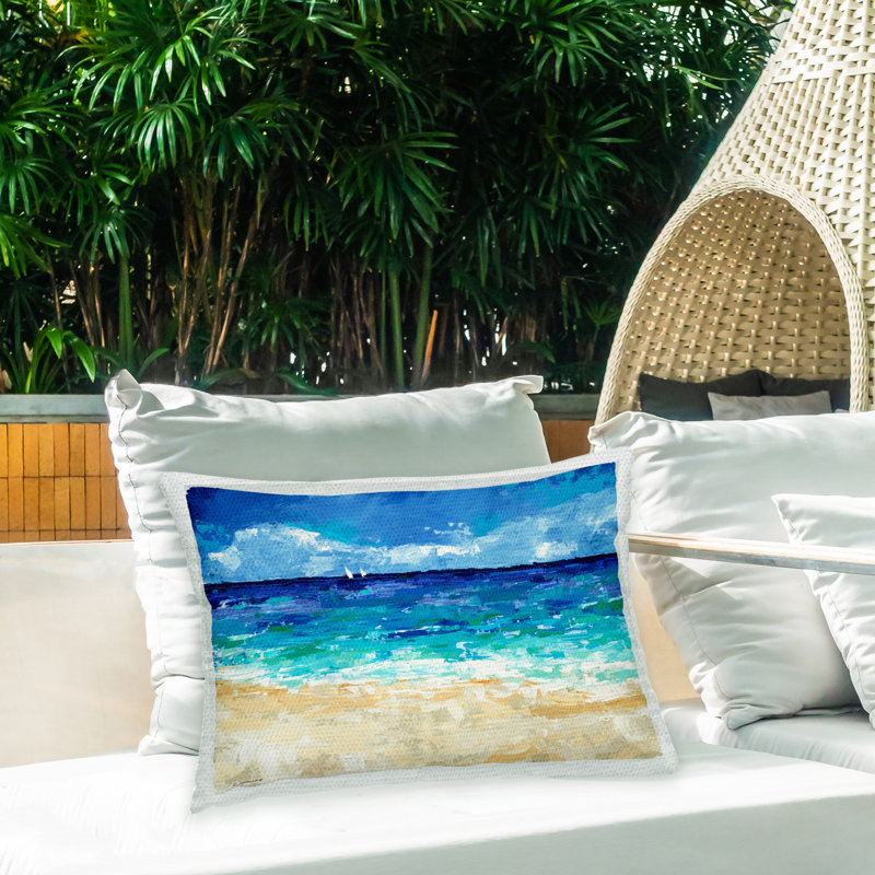 Coussin d'extérieur à imprimé abstrait Shore Scenery par Trevor Copenhaver