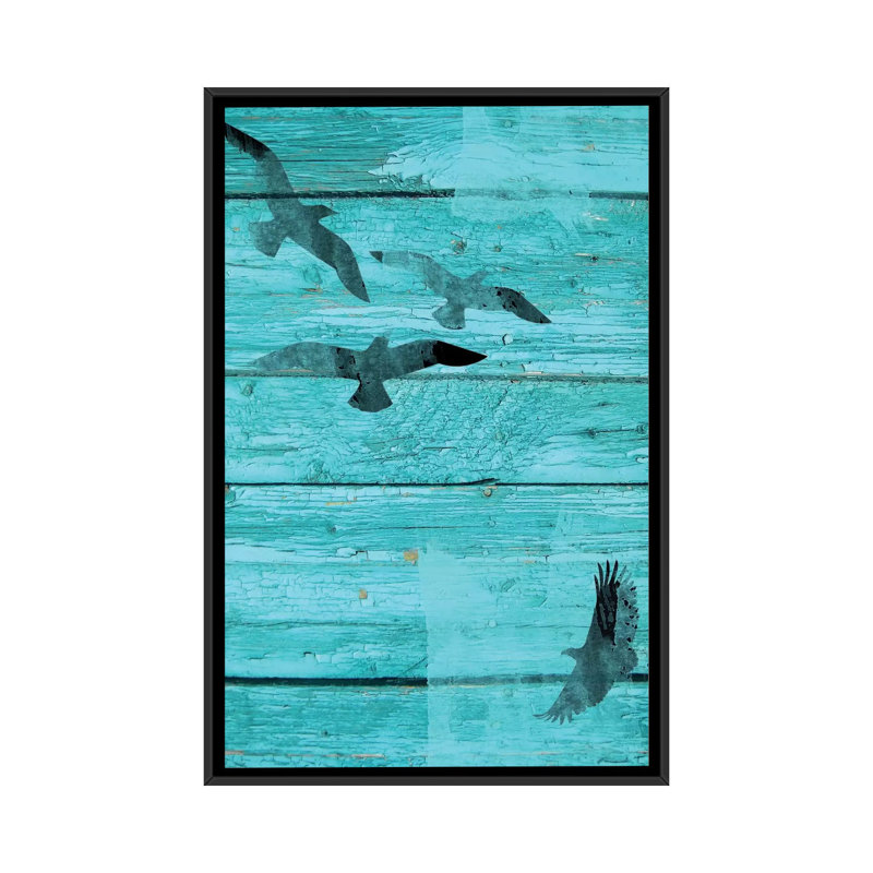 "oiseaux en ciel" , reproduction d’art sur toile tendue, H 26 po x l 18 po x P 1,5 po, Toile avec cadre noir, Pas de tapis