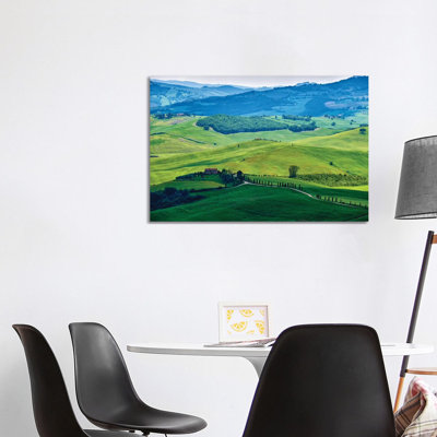 Rolling Hills With Farms, Val D'Orcia, Tuscany, Italy by George Oze - Wrapped Canvas Print