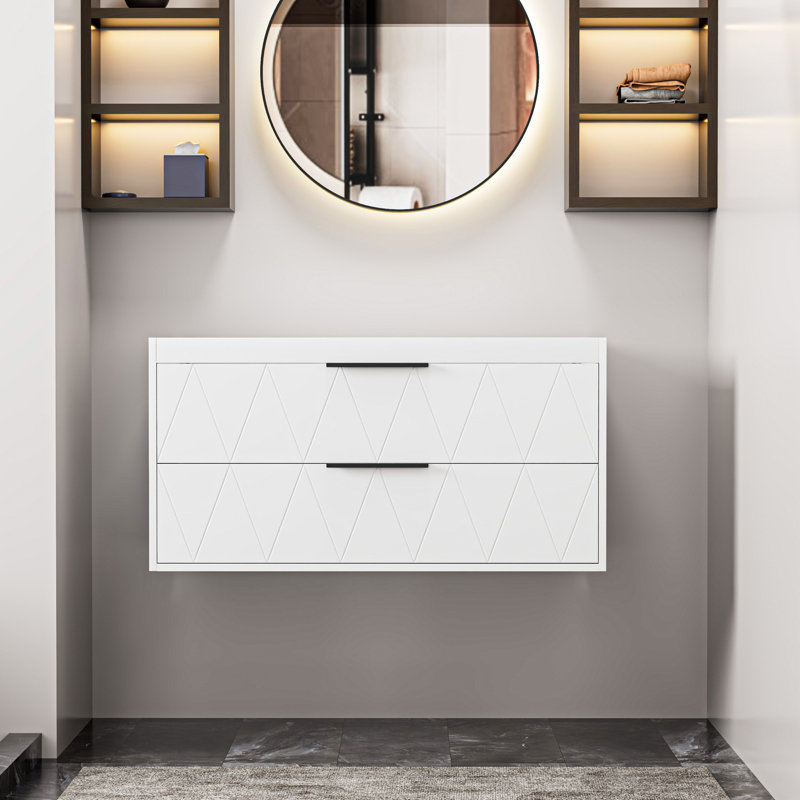 Base de meuble-lavabo simple 36 po fixée au mur seulement, armoire flottante avec tiroirs à fermeture en douceur, comptoir d'évier non inclus