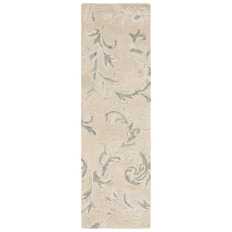 Olando Hand Tufted Wool/Cotton Floral Rug in Gray/Beige, Runner 2'3" x 8'
