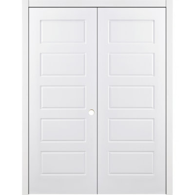 Double porte intérieure stratifiée blanche 5 panneaux