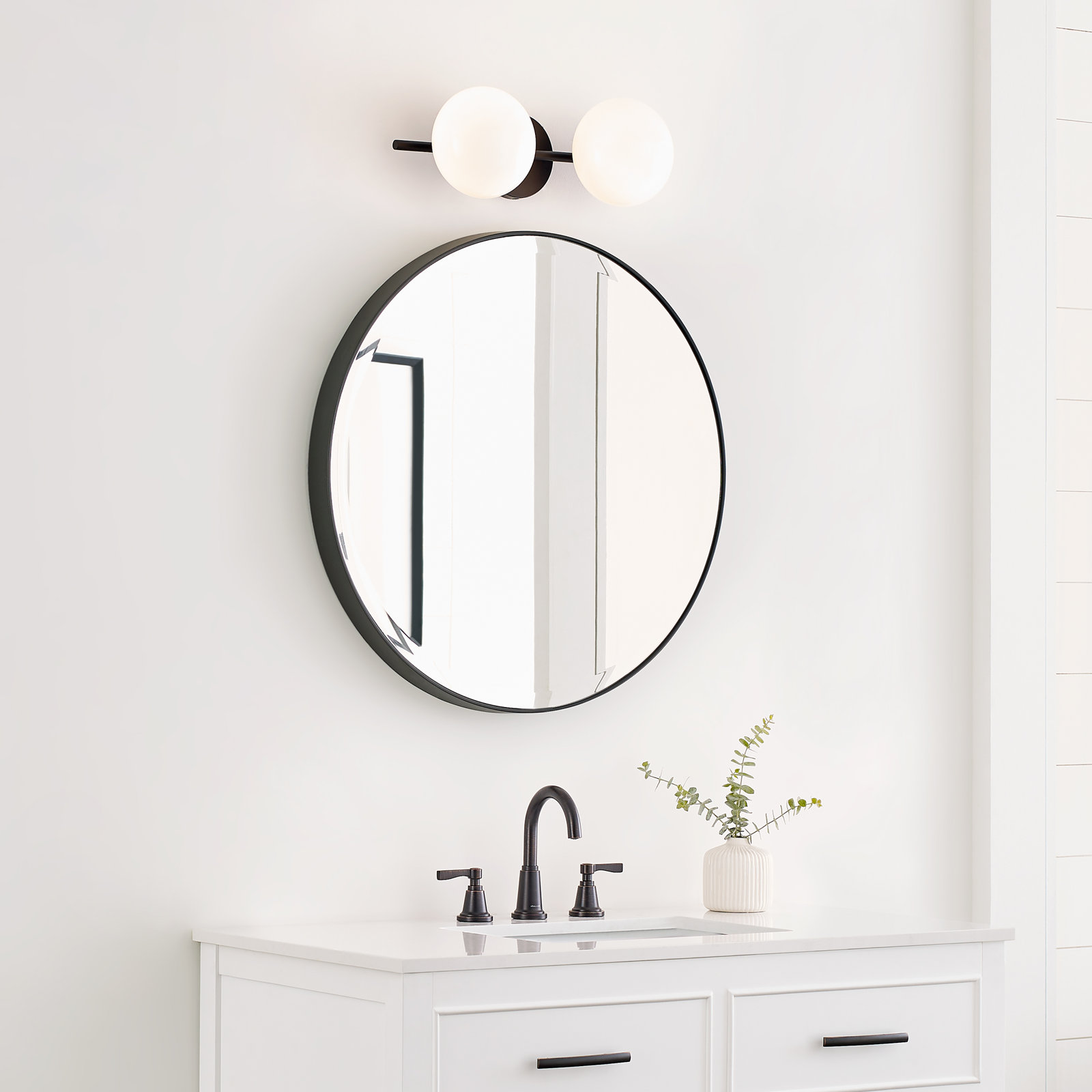 Vibi 2 Light Frosted Dimmable Vanity Light, Aged Iron