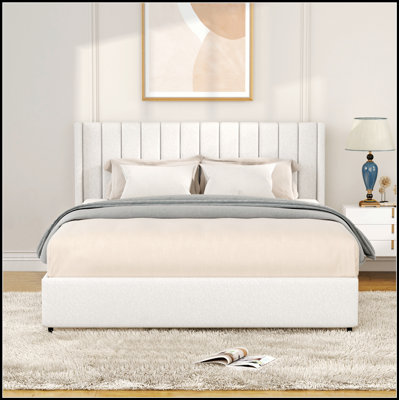Lit de rangement breveté à 2 tiroirs avec revêtement capitonné ivoire pour une conception élégante et fonctionnelle de la chambre à coucher