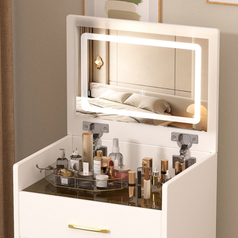 Bureau de coiffeuse 3 en 1 avec miroir à plateau ouvert, petit ensemble de coiffeuse pour maquillage avec bureau en verre visible, coiffeuse compacte avec 3 tiroirs pour la chambre à coucher, la salle de bain et le vestiaire