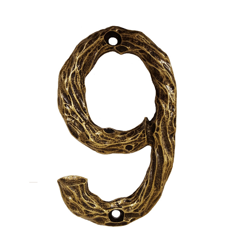 Numéro de maison de 4 po, 9, Laiton antique