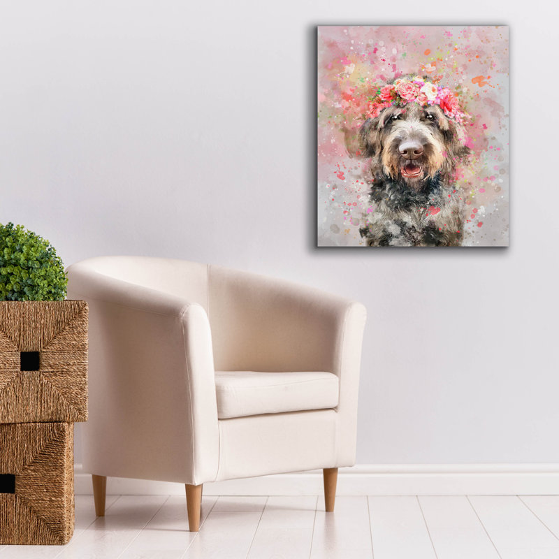 «Flower Crown Labradoodle» par Furbaby Affiliates, art mural sur toile, H 30 po x l 26 po x P 1,5 po