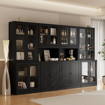 71" H X 94.5" W Kitchen Pantry With Bookcases, Glass Door Kitchen Hutch With Drawer And Spacious Countertops by Hokku Designs