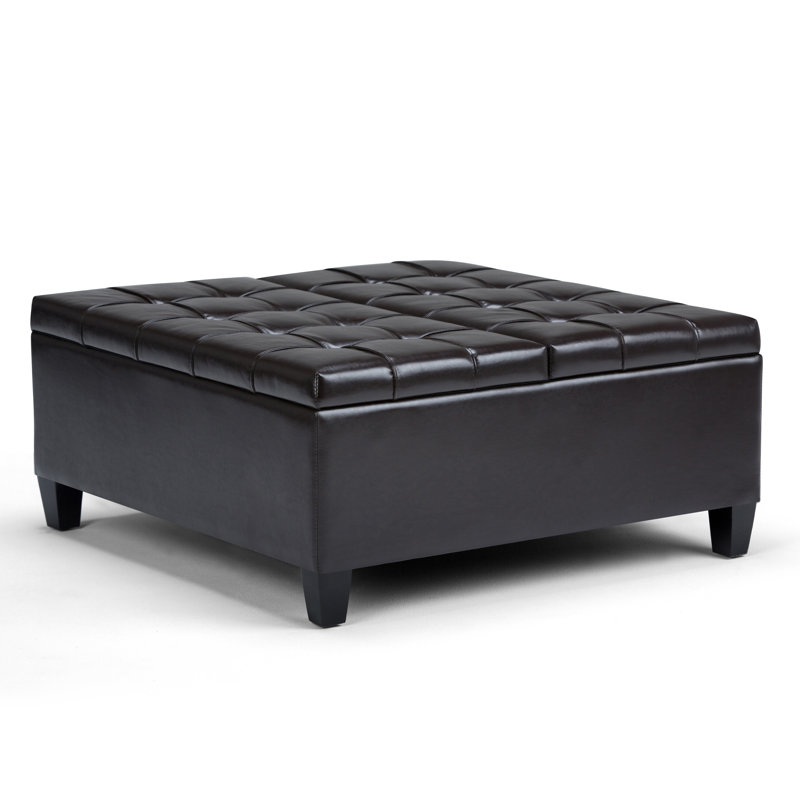 Harrison 36" Tanner's Brown Faux Leather Tufted Cocktail Ottoman